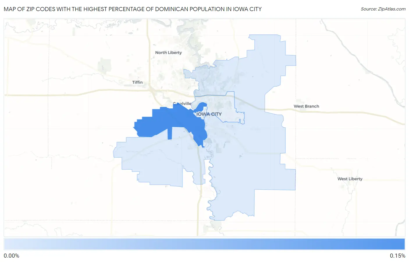 Zip Codes with the Highest Percentage of Dominican Population in Iowa City Map