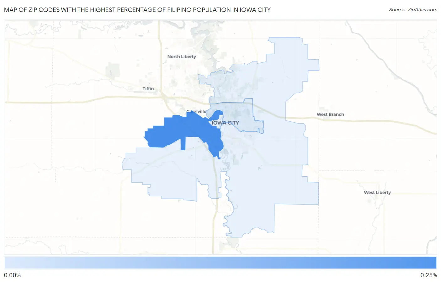 Zip Codes with the Highest Percentage of Filipino Population in Iowa City Map