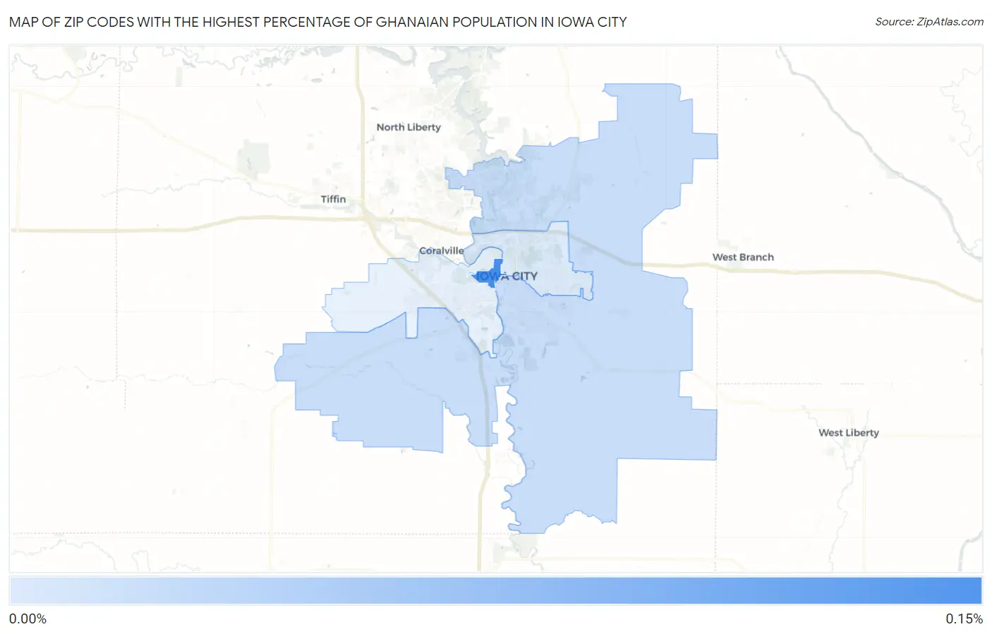 Zip Codes with the Highest Percentage of Ghanaian Population in Iowa City Map