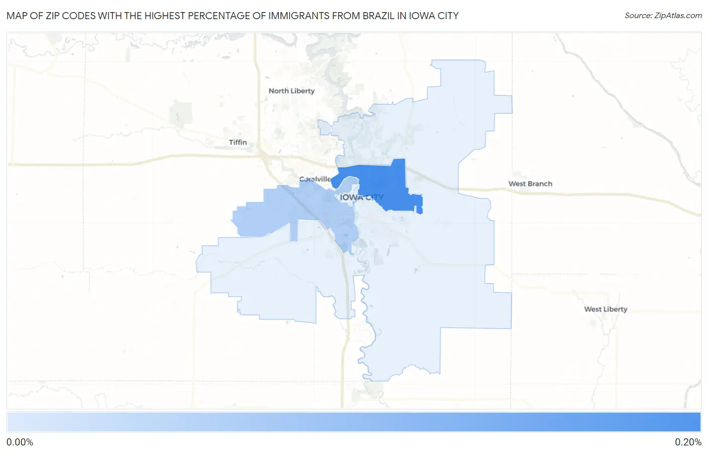 Zip Codes with the Highest Percentage of Immigrants from Brazil in Iowa City Map