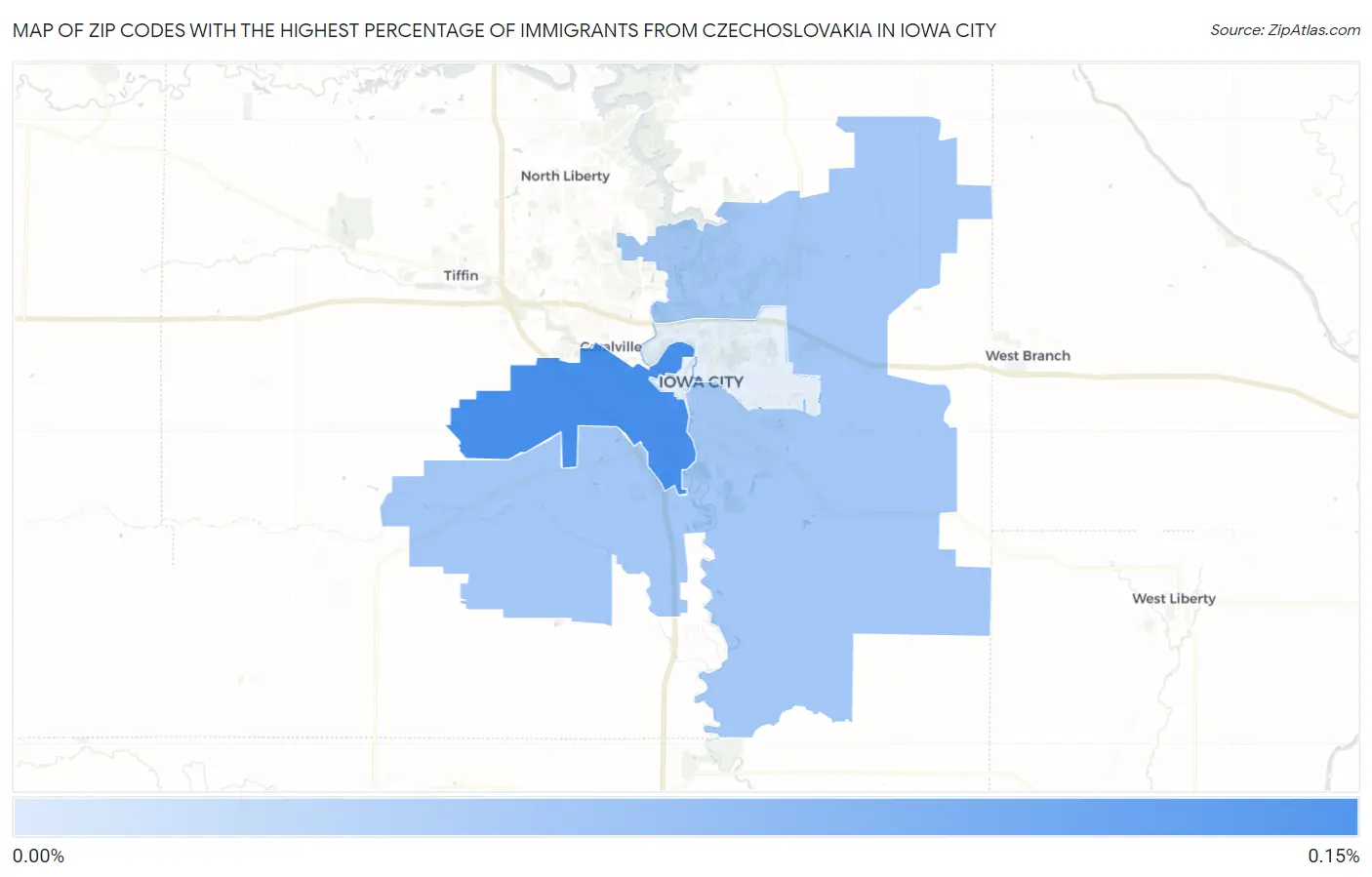 Zip Codes with the Highest Percentage of Immigrants from Czechoslovakia in Iowa City Map
