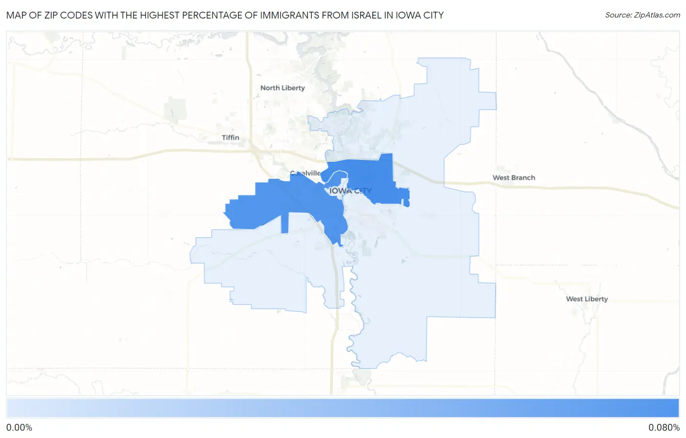 Zip Codes with the Highest Percentage of Immigrants from Israel in Iowa City Map