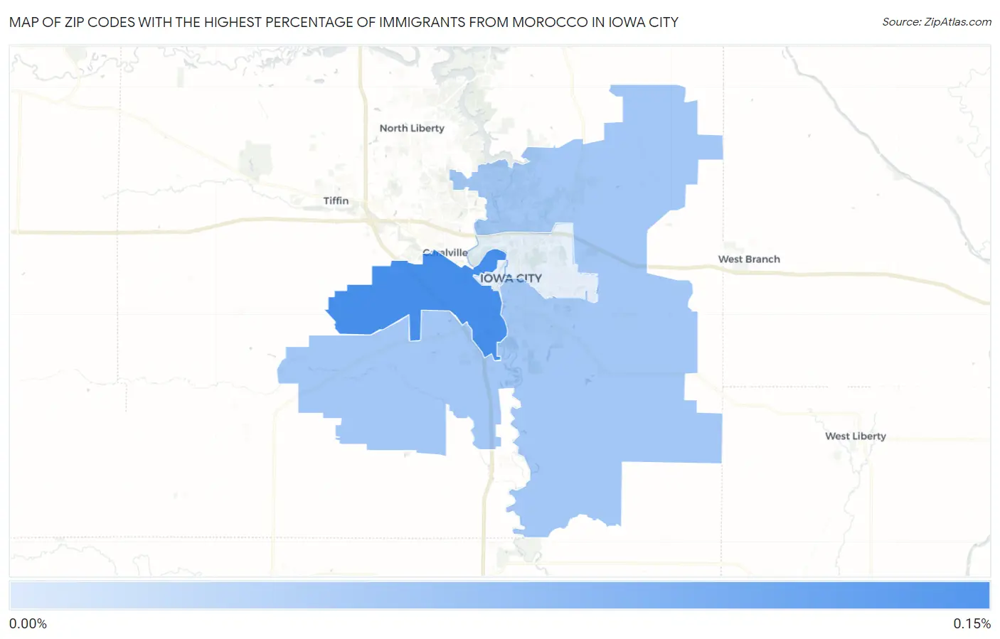 Zip Codes with the Highest Percentage of Immigrants from Morocco in Iowa City Map