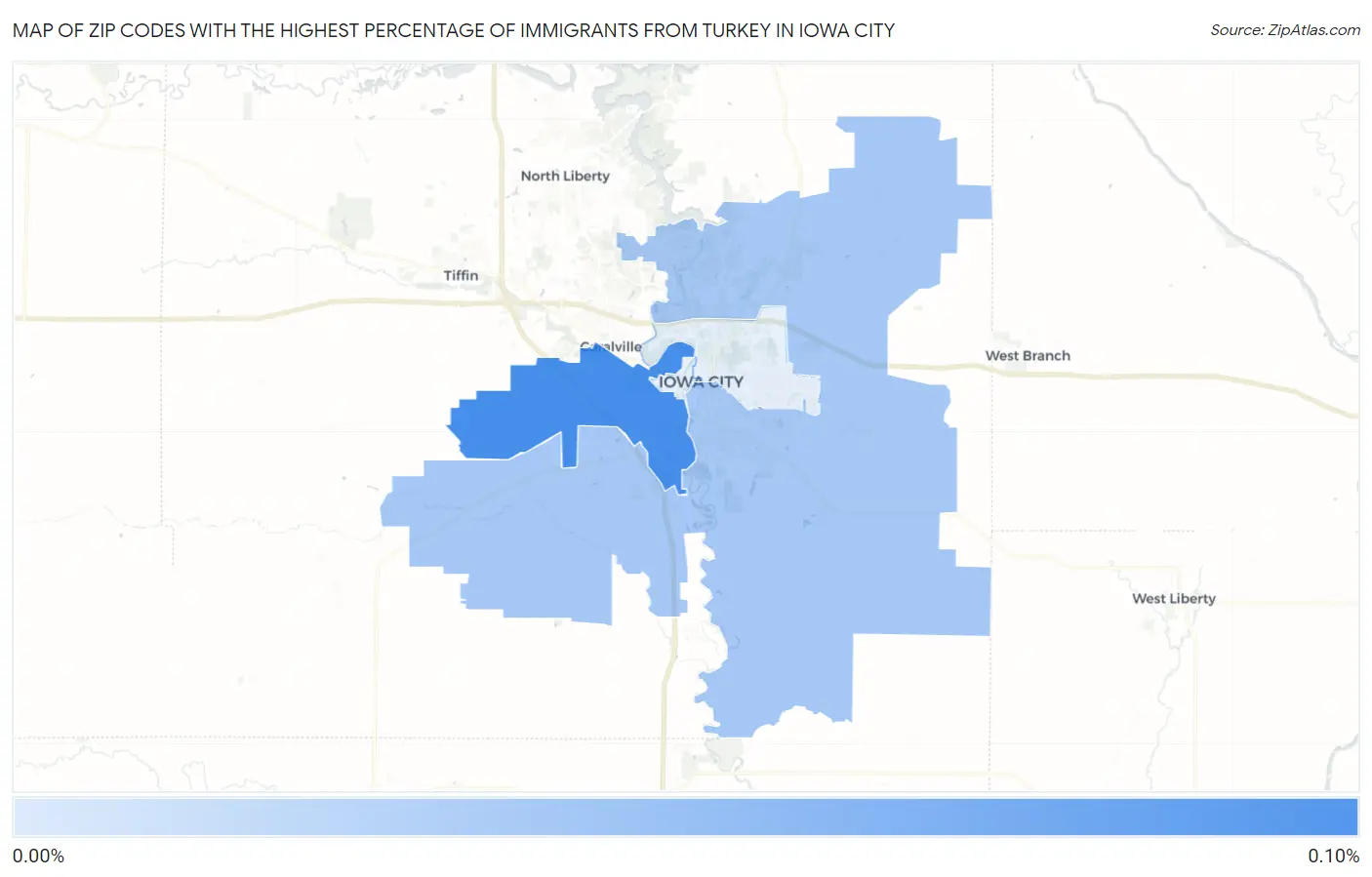 Zip Codes with the Highest Percentage of Immigrants from Turkey in Iowa City Map