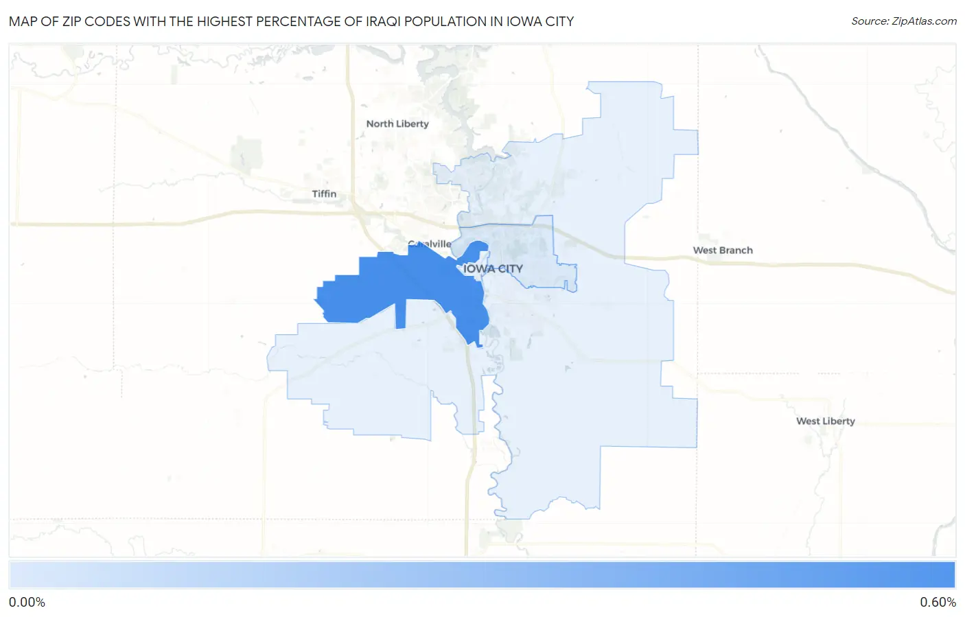 Zip Codes with the Highest Percentage of Iraqi Population in Iowa City Map