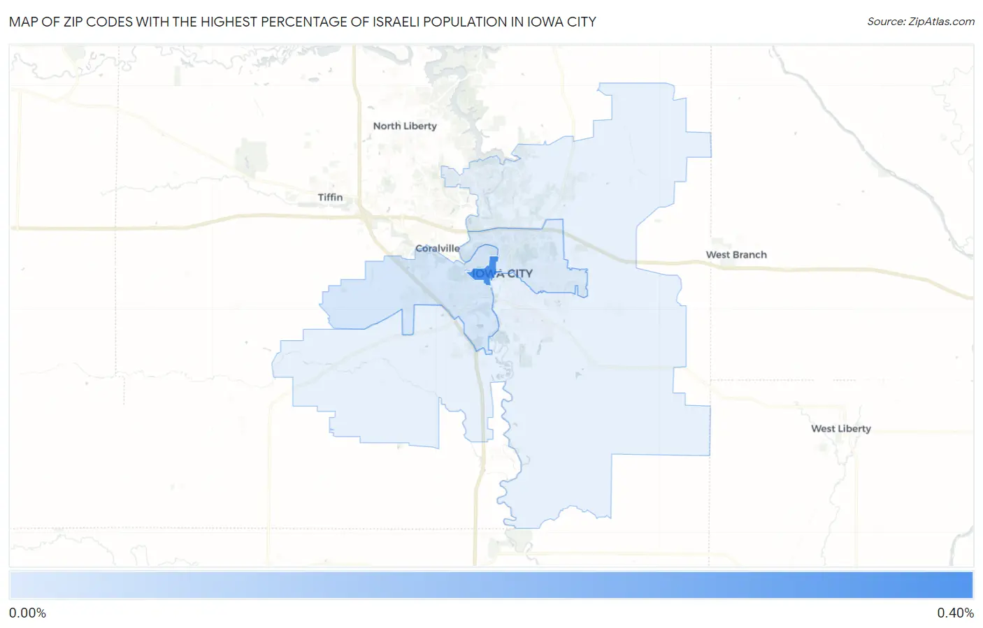 Zip Codes with the Highest Percentage of Israeli Population in Iowa City Map