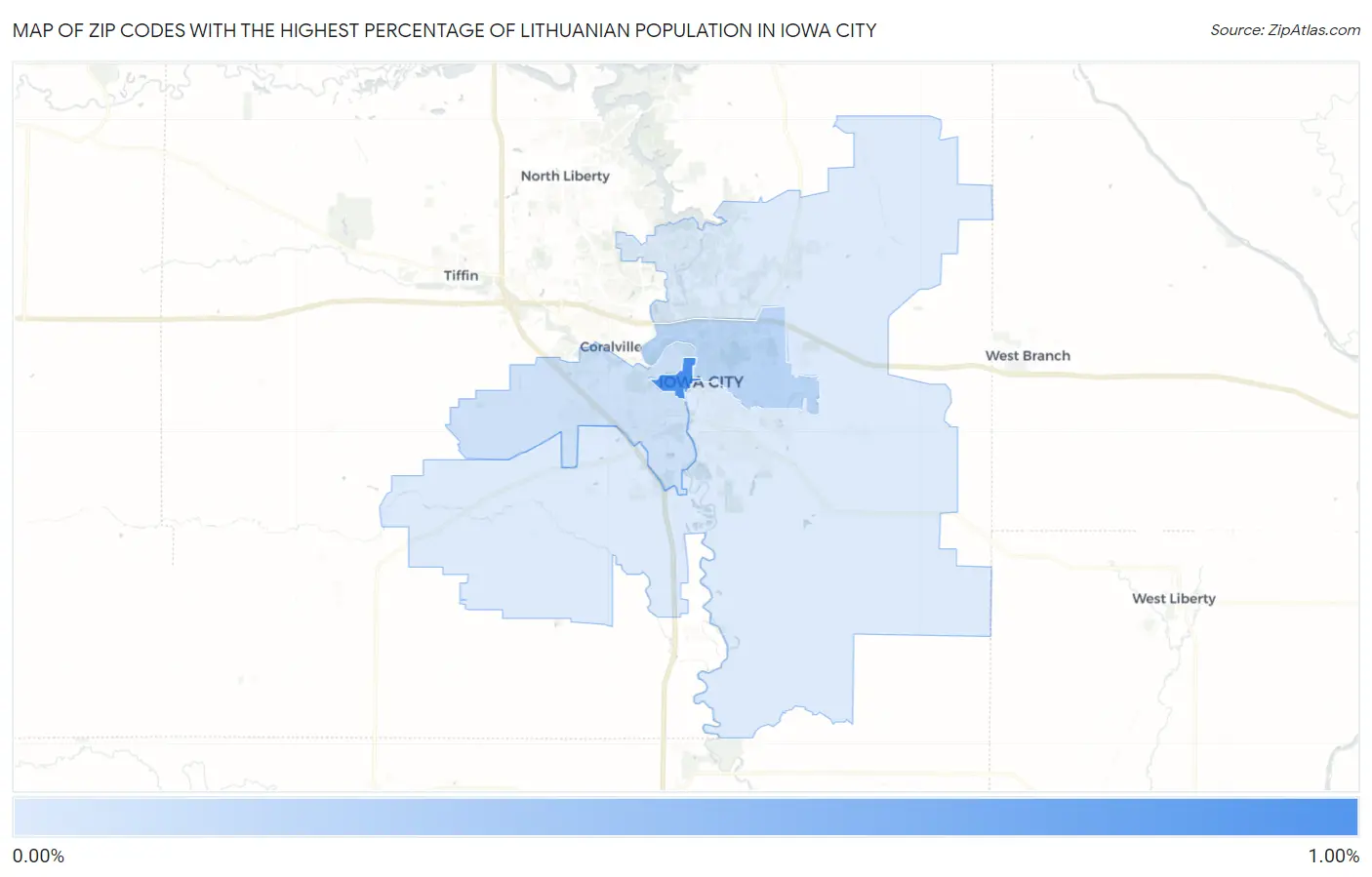 Zip Codes with the Highest Percentage of Lithuanian Population in Iowa City Map