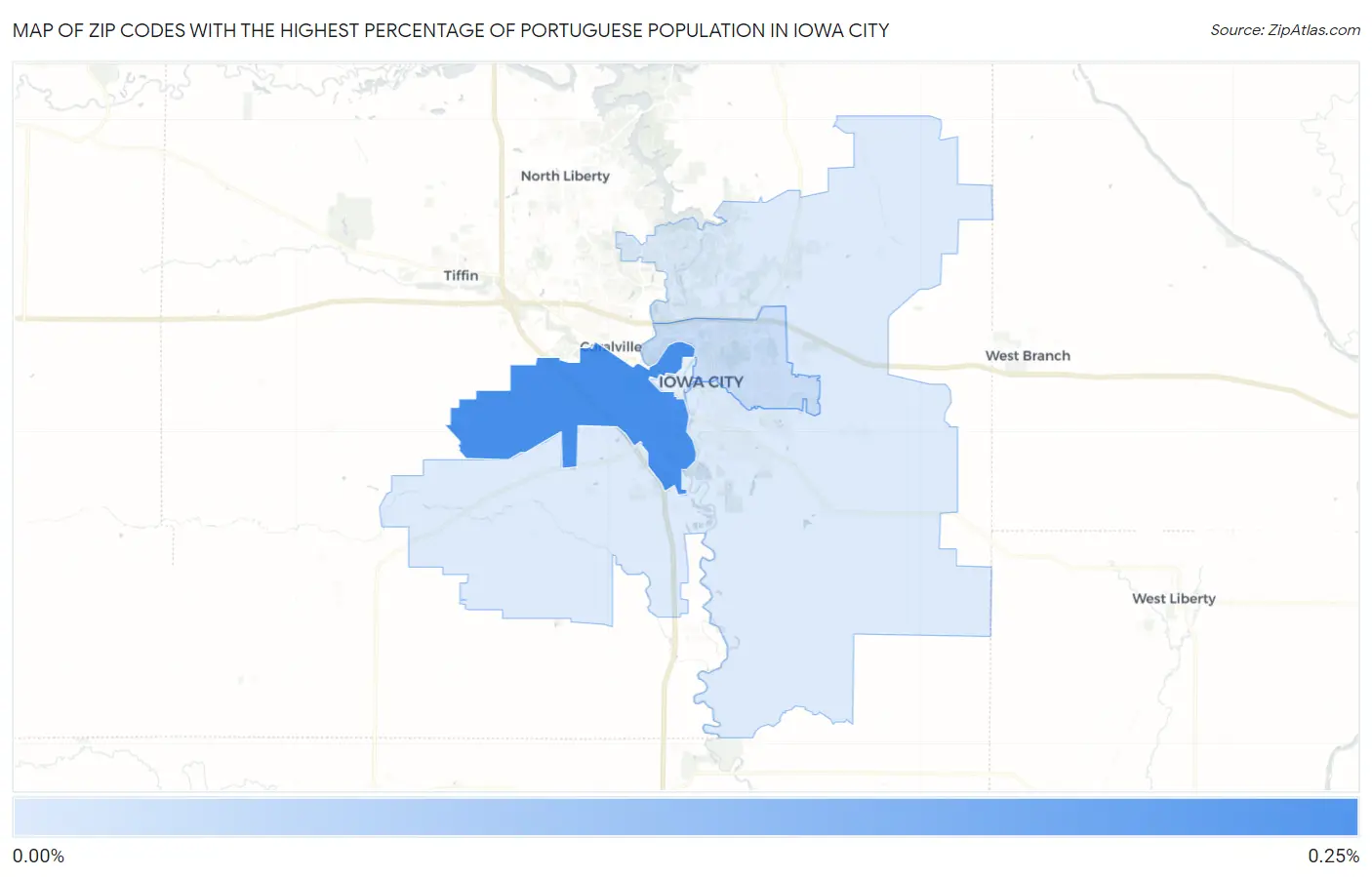 Zip Codes with the Highest Percentage of Portuguese Population in Iowa City Map