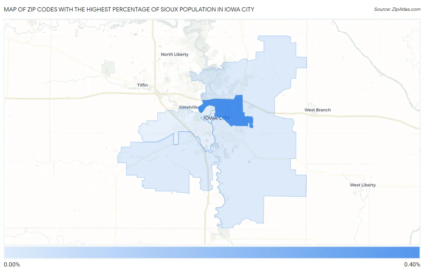 Zip Codes with the Highest Percentage of Sioux Population in Iowa City Map