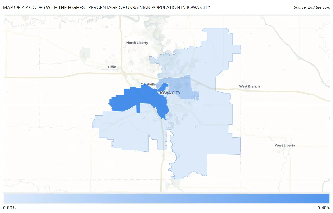 Zip Codes with the Highest Percentage of Ukrainian Population in Iowa City Map