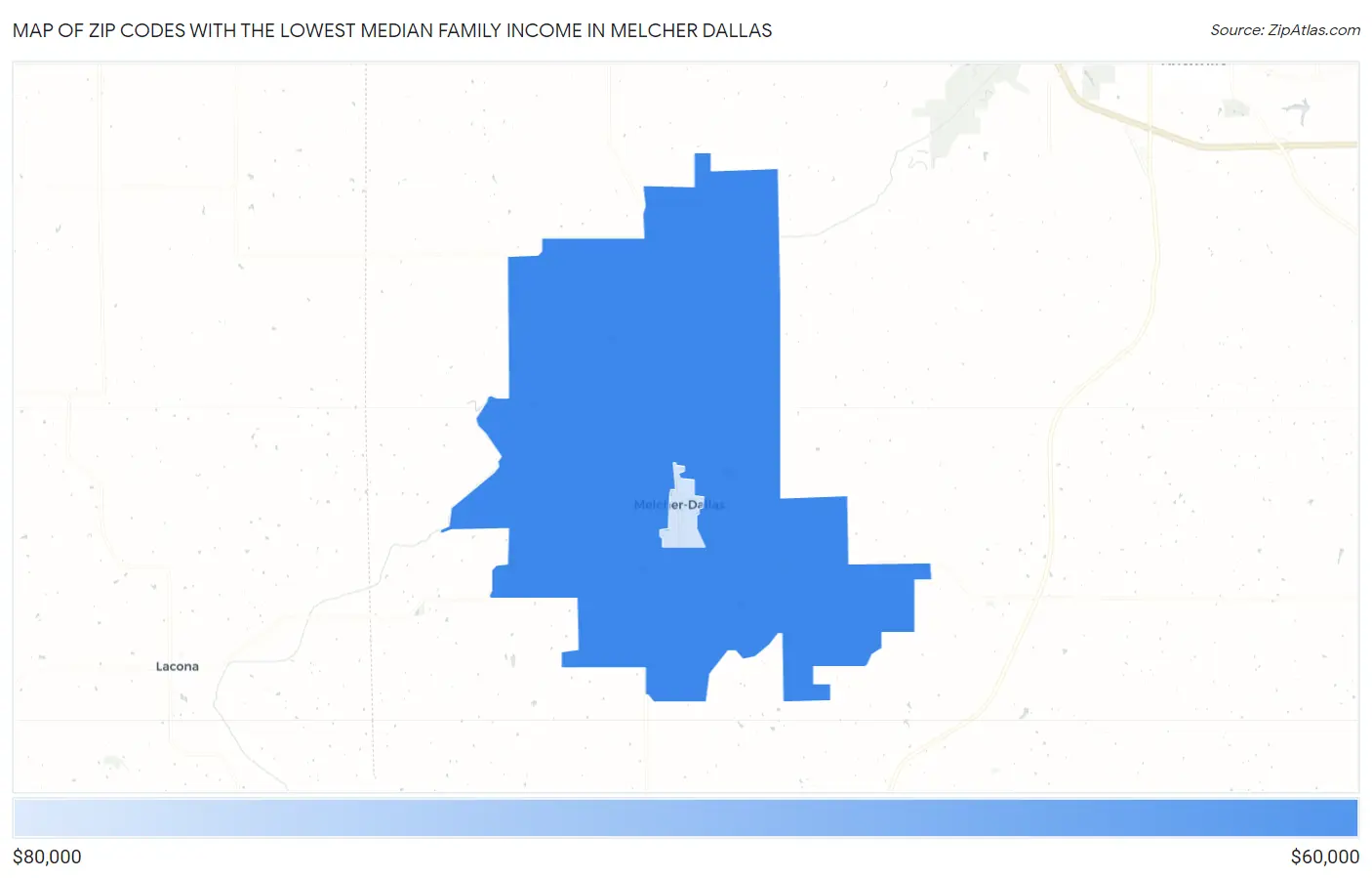 Zip Codes with the Lowest Median Family Income in Melcher Dallas Map