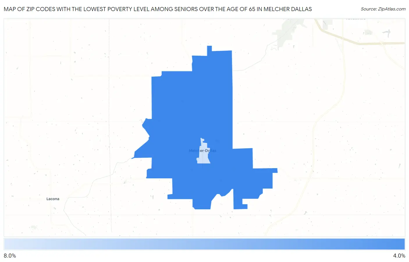 Zip Codes with the Lowest Poverty Level Among Seniors Over the Age of 65 in Melcher Dallas Map