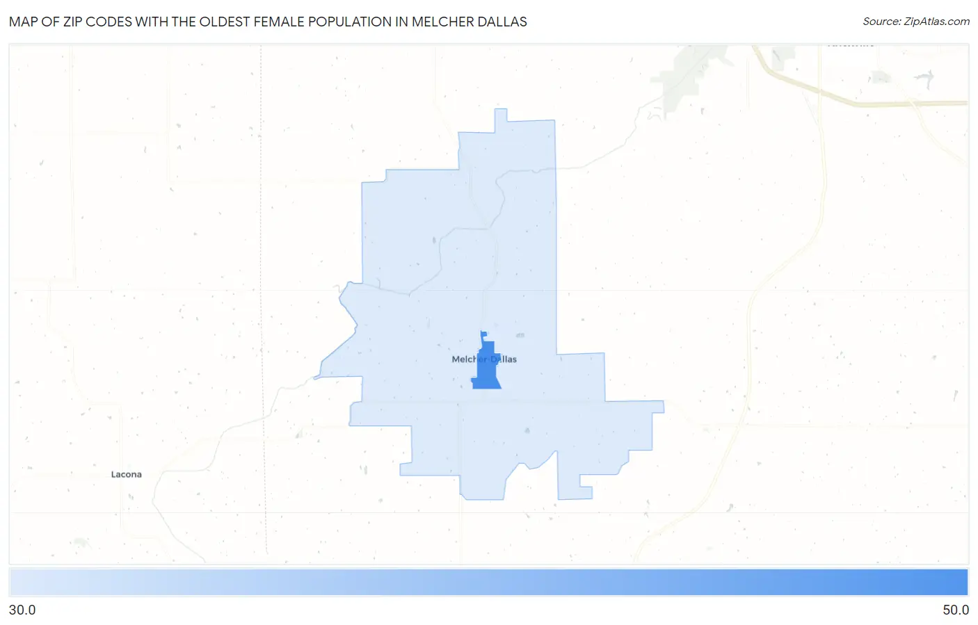 Zip Codes with the Oldest Female Population in Melcher Dallas Map