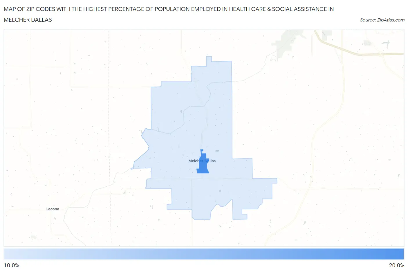 Zip Codes with the Highest Percentage of Population Employed in Health Care & Social Assistance in Melcher Dallas Map