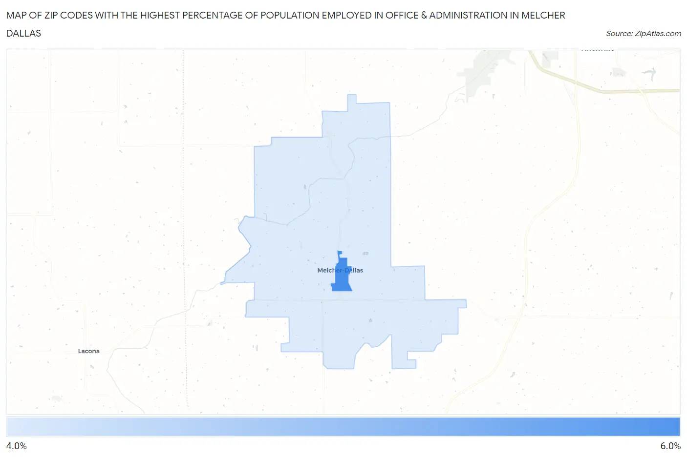 Zip Codes with the Highest Percentage of Population Employed in Office & Administration in Melcher Dallas Map