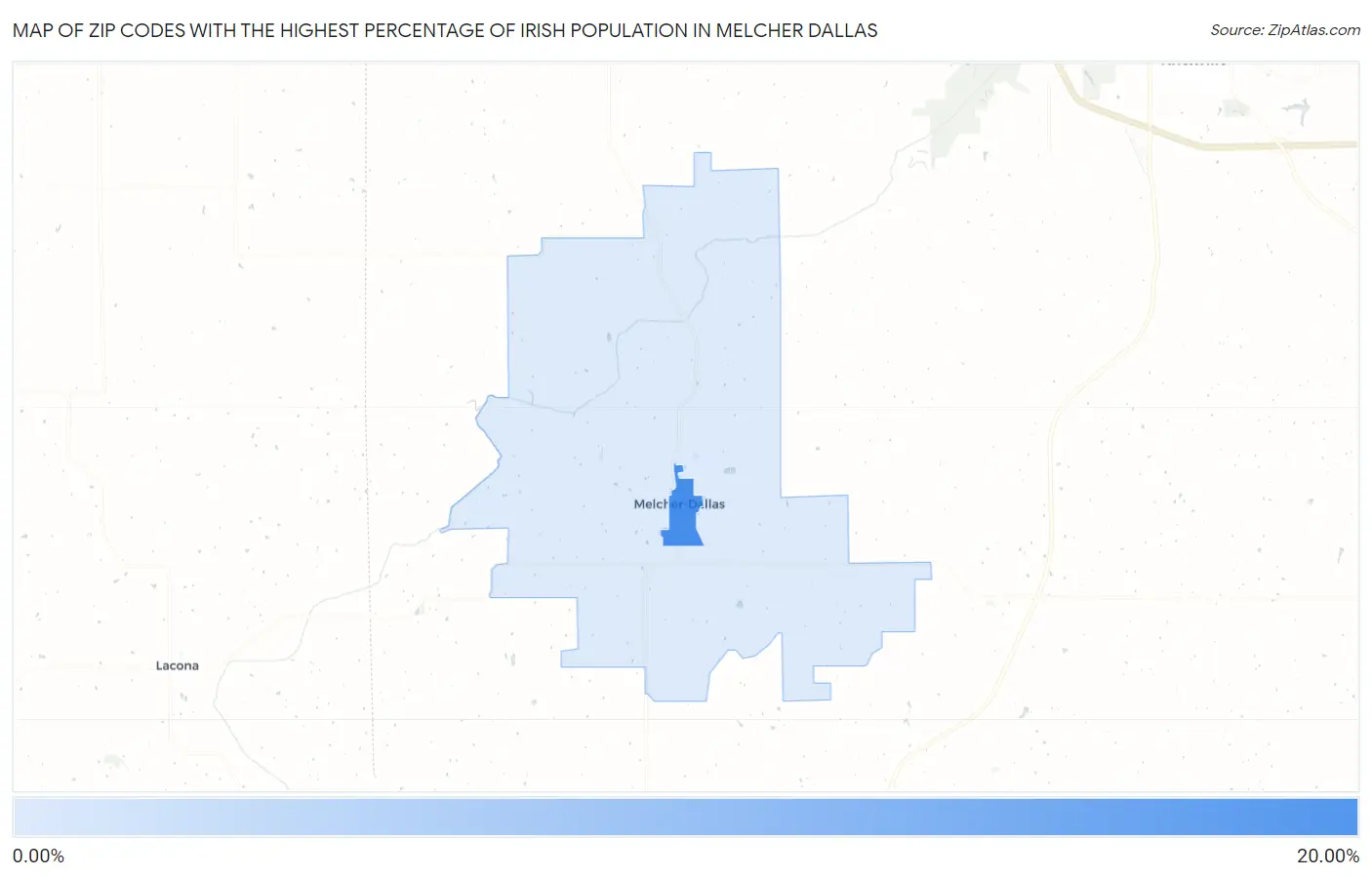 Zip Codes with the Highest Percentage of Irish Population in Melcher Dallas Map