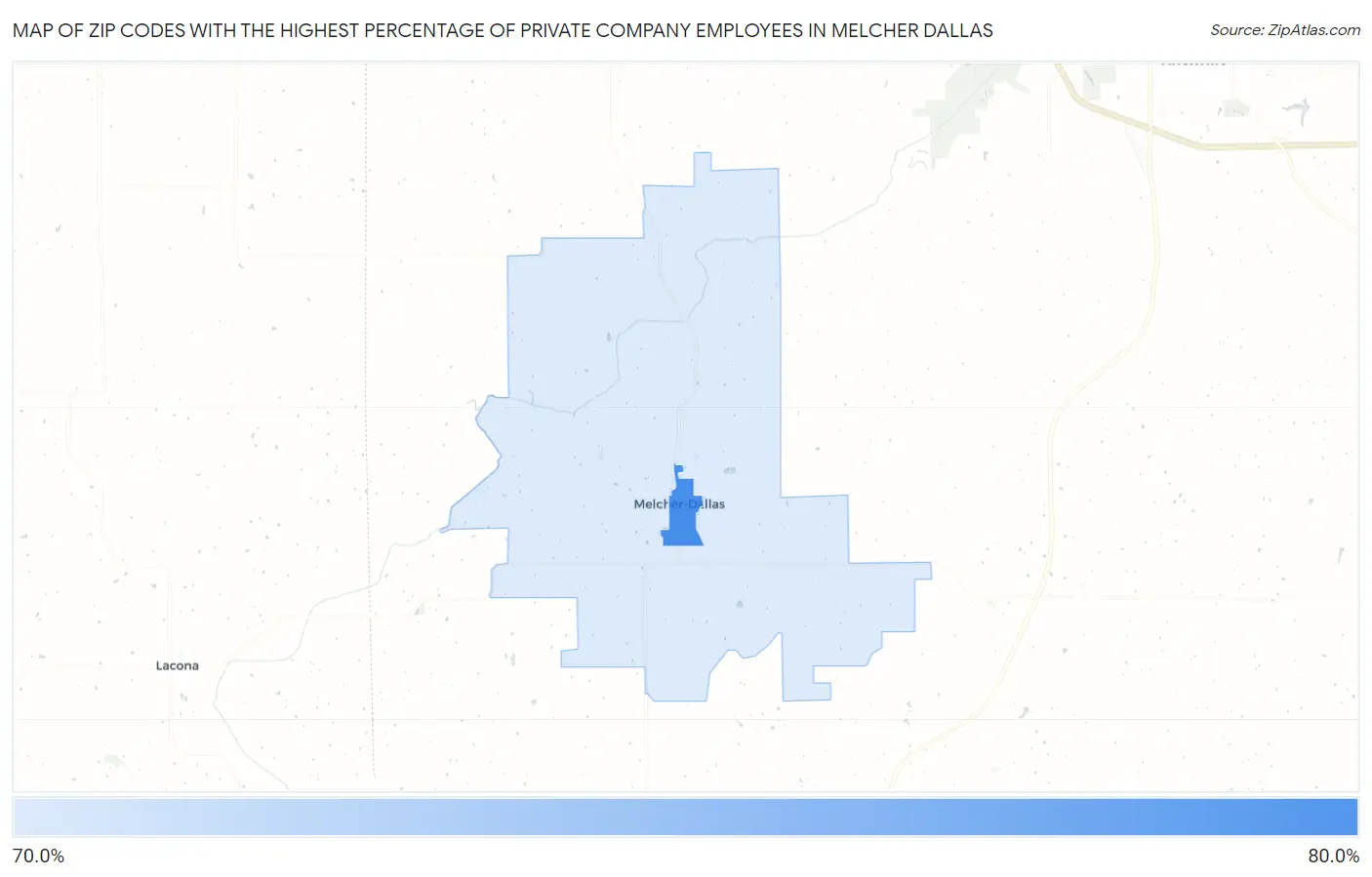 Zip Codes with the Highest Percentage of Private Company Employees in Melcher Dallas Map