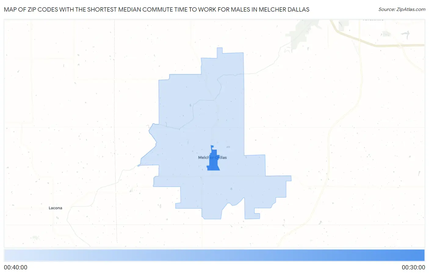 Zip Codes with the Shortest Median Commute Time to Work for Males in Melcher Dallas Map