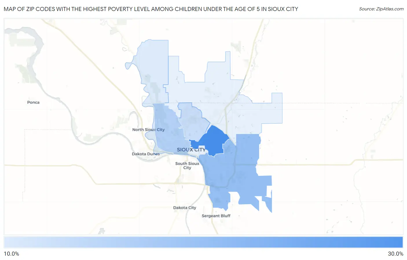Zip Codes with the Highest Poverty Level Among Children Under the Age of 5 in Sioux City Map