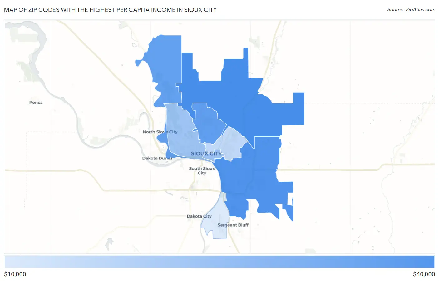 Zip Codes with the Highest Per Capita Income in Sioux City Map