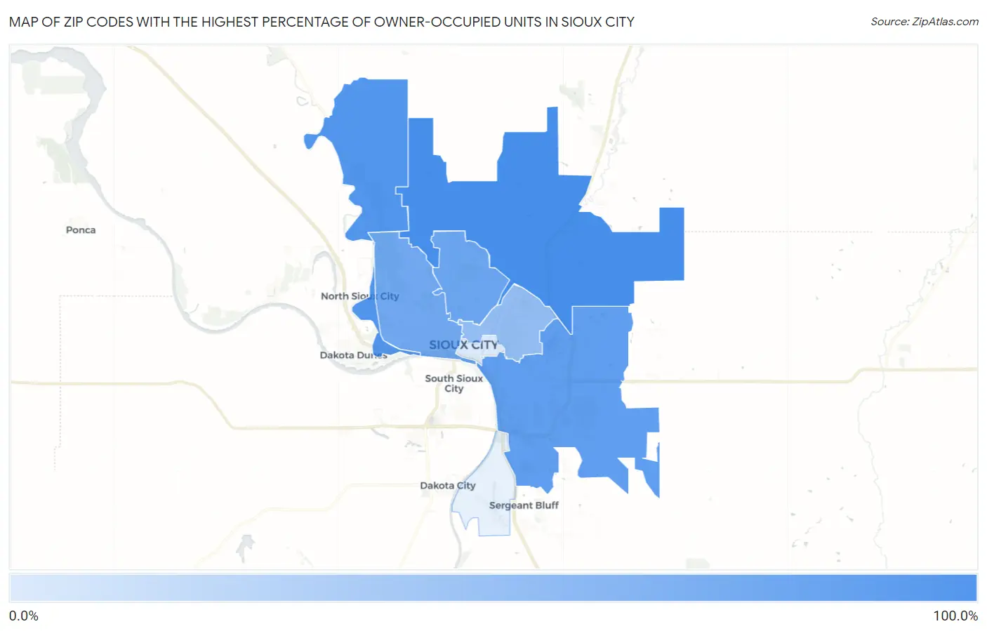 Zip Codes with the Highest Percentage of Owner-Occupied Units in Sioux City Map