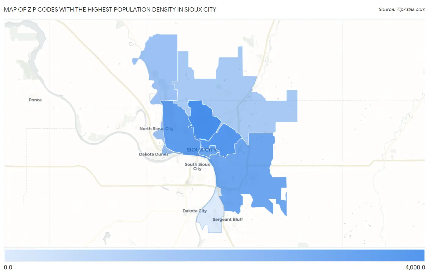 Zip Codes with the Highest Population Density in Sioux City Map