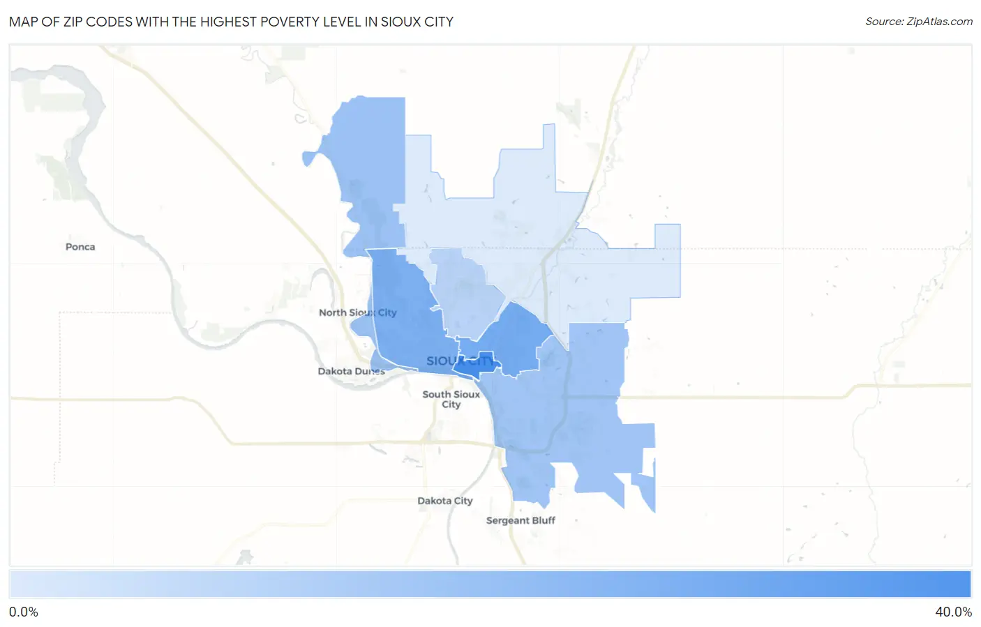 Zip Codes with the Highest Poverty Level in Sioux City Map