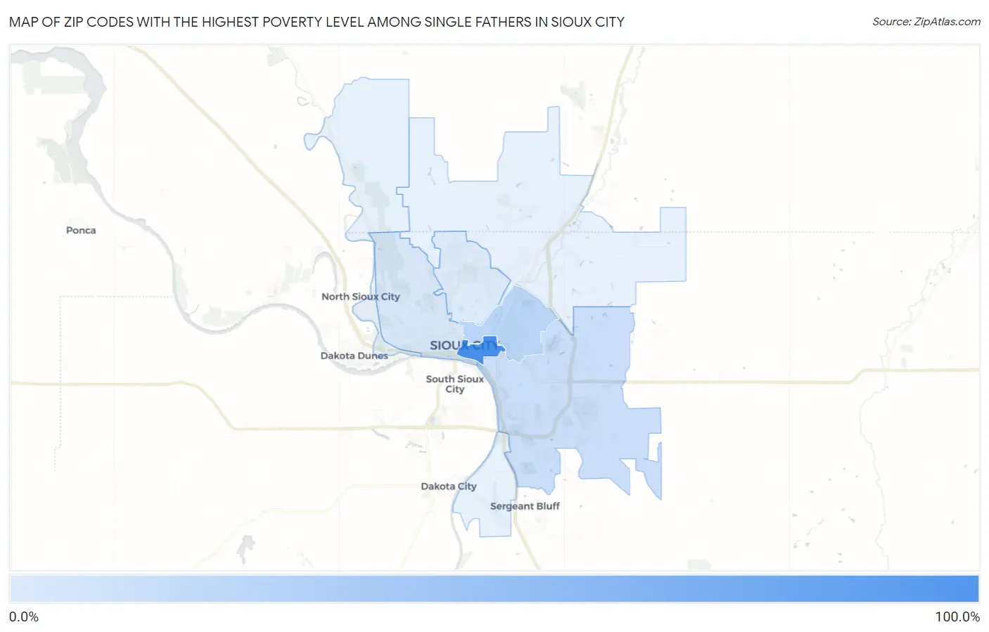 Zip Codes with the Highest Poverty Level Among Single Fathers in Sioux City Map