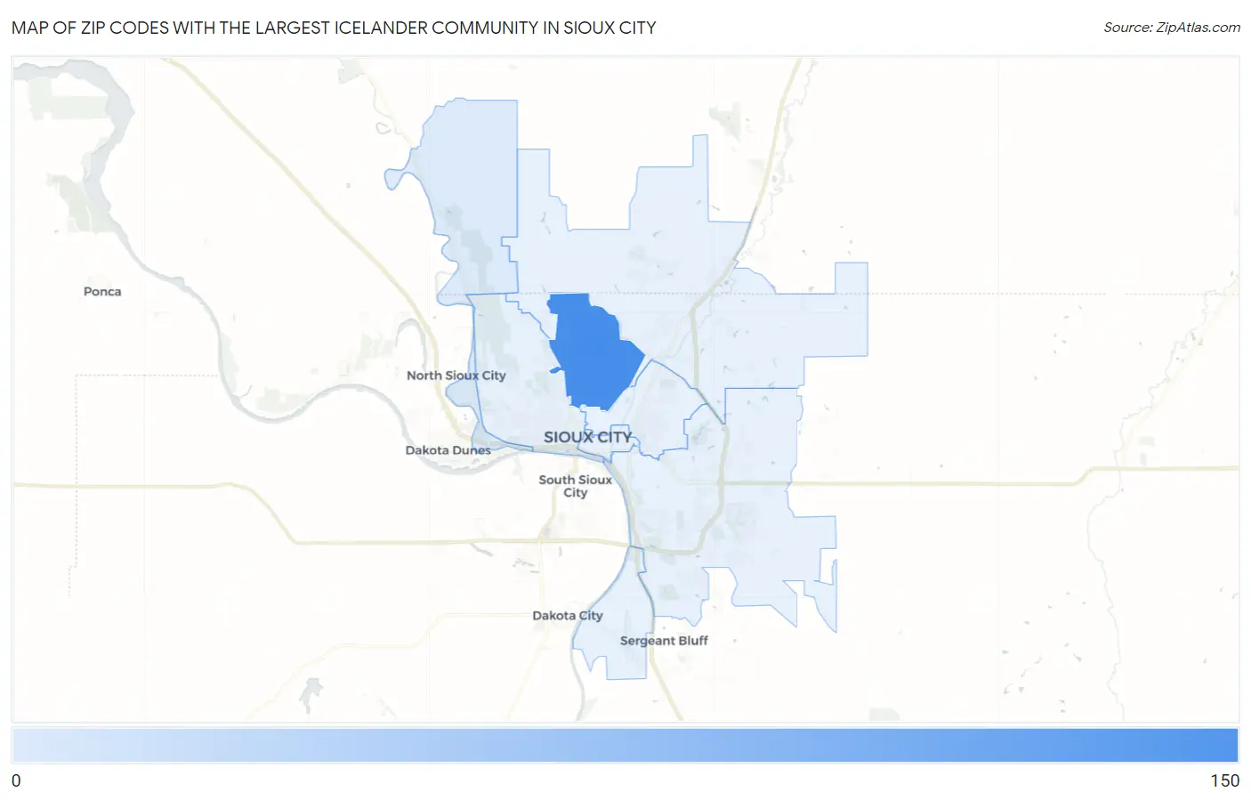 Zip Codes with the Largest Icelander Community in Sioux City Map