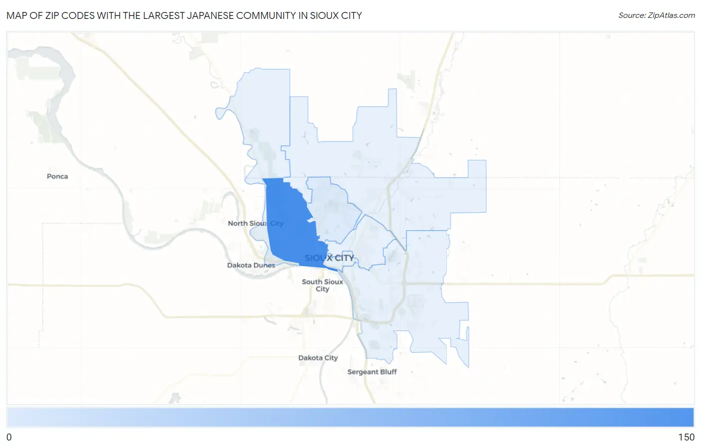 Zip Codes with the Largest Japanese Community in Sioux City Map