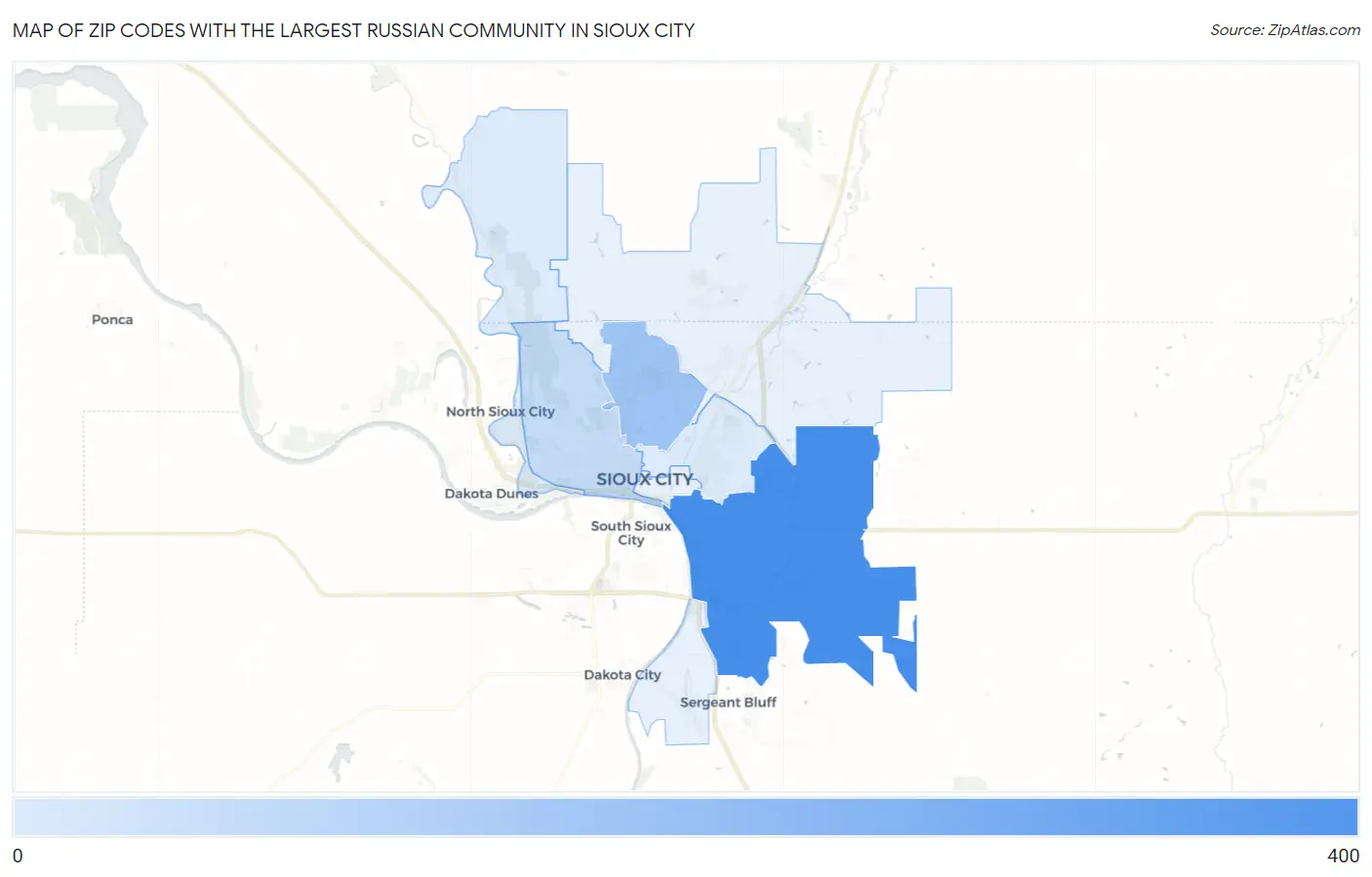 Zip Codes with the Largest Russian Community in Sioux City Map