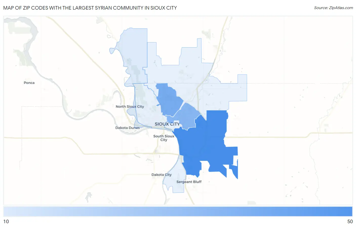 Zip Codes with the Largest Syrian Community in Sioux City Map