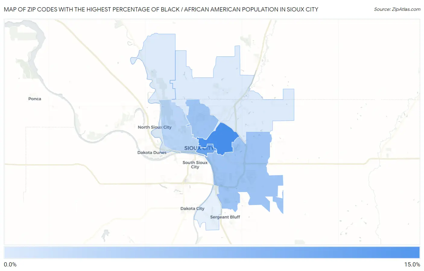 Zip Codes with the Highest Percentage of Black / African American Population in Sioux City Map
