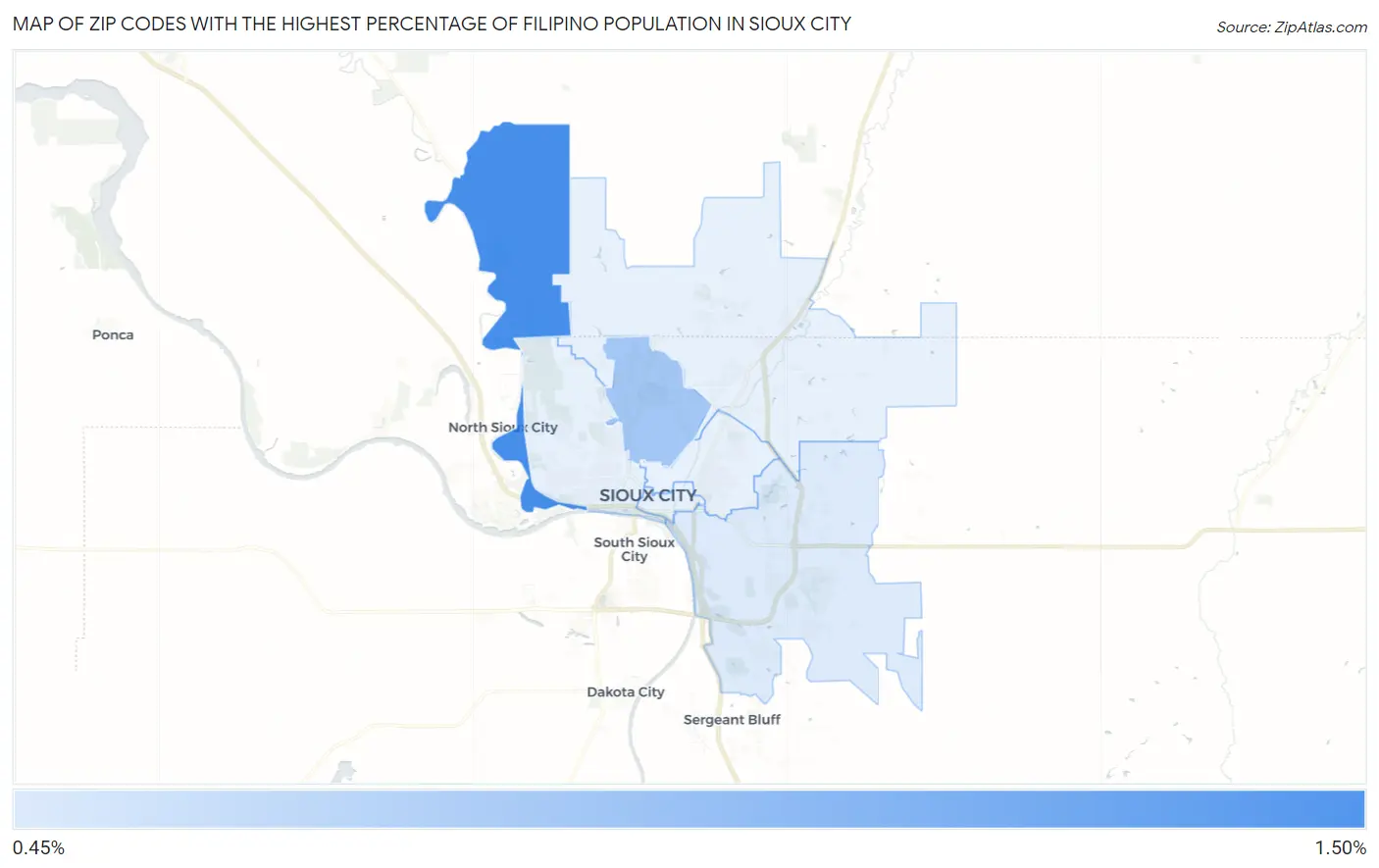 Zip Codes with the Highest Percentage of Filipino Population in Sioux City Map