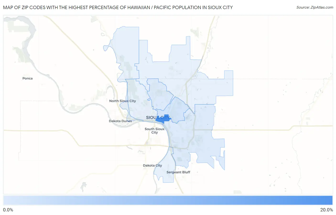 Zip Codes with the Highest Percentage of Hawaiian / Pacific Population in Sioux City Map