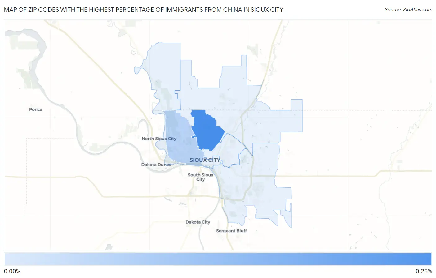 Zip Codes with the Highest Percentage of Immigrants from China in Sioux City Map