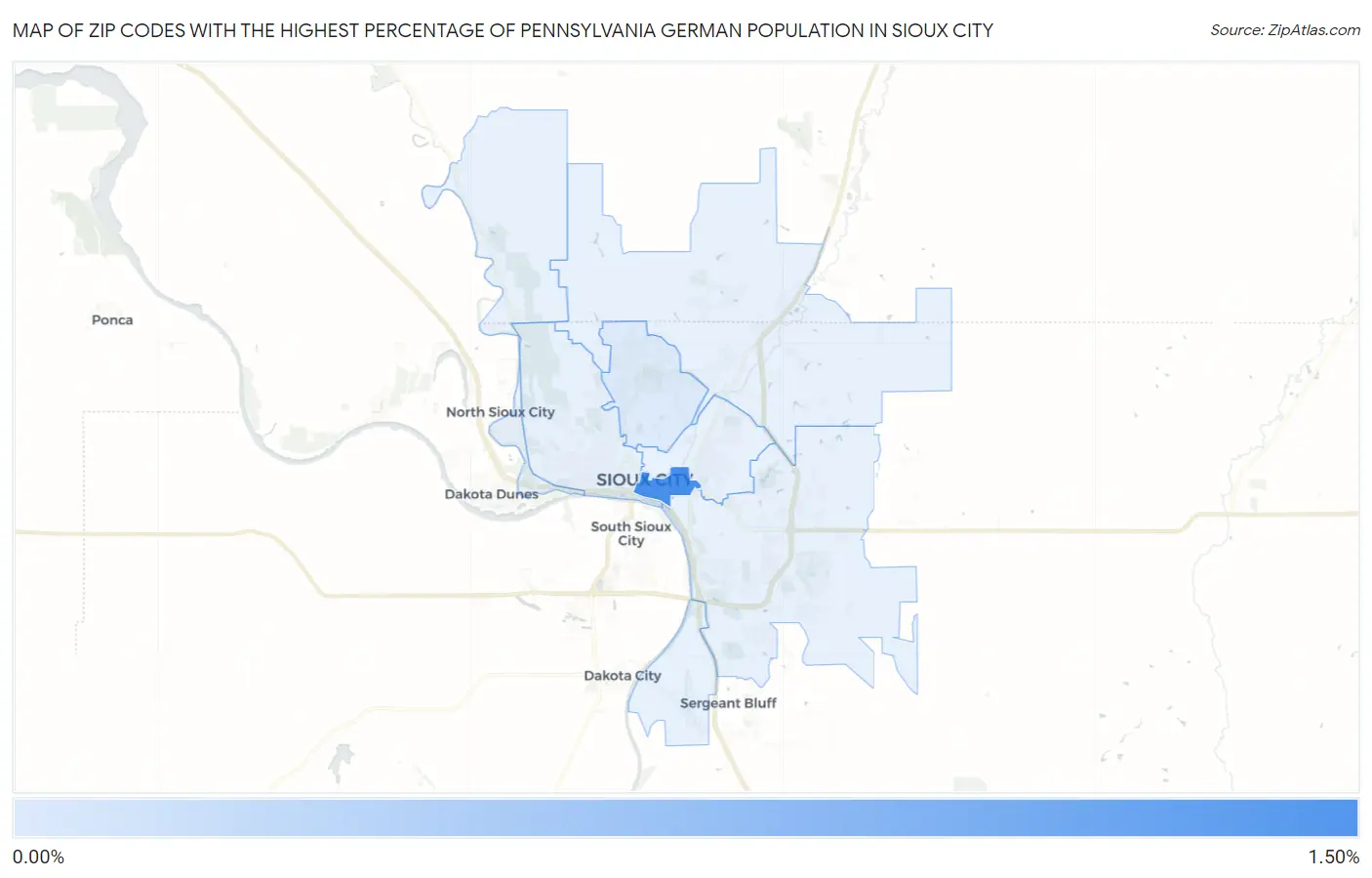 Zip Codes with the Highest Percentage of Pennsylvania German Population in Sioux City Map