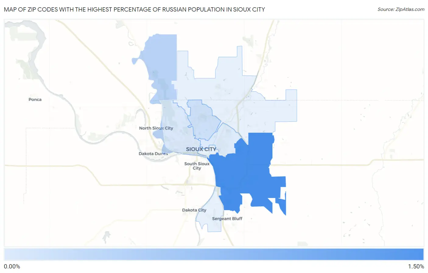 Zip Codes with the Highest Percentage of Russian Population in Sioux City Map