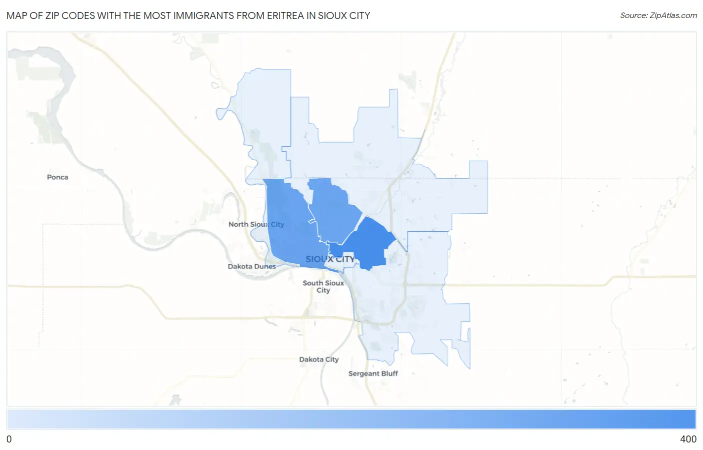 Zip Codes with the Most Immigrants from Eritrea in Sioux City Map