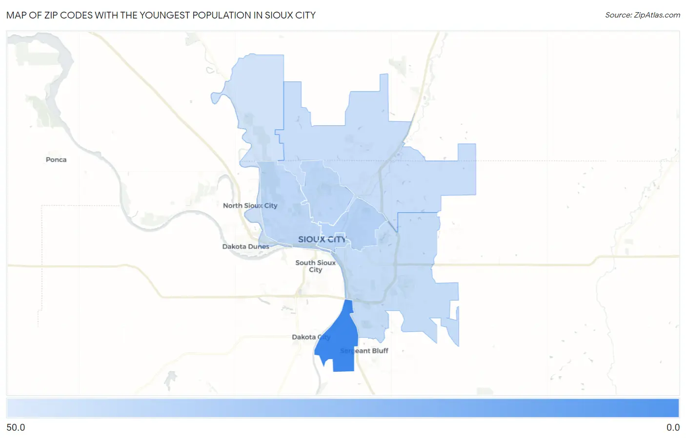 Zip Codes with the Youngest Population in Sioux City Map