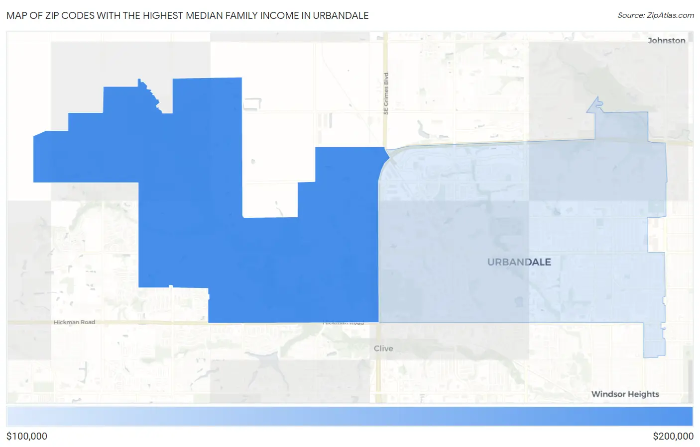 Zip Codes with the Highest Median Family Income in Urbandale Map