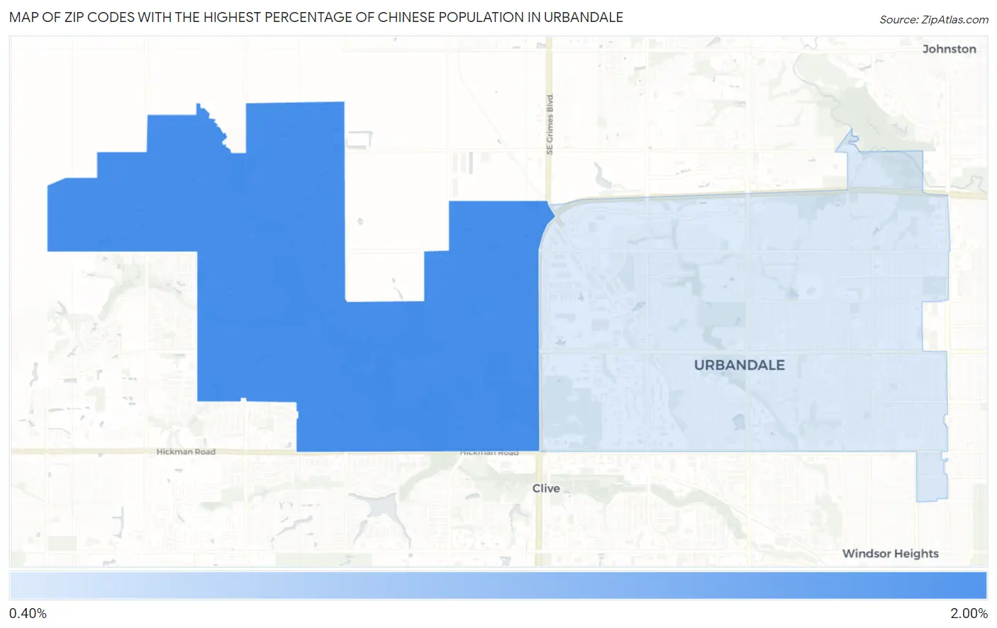 Zip Codes with the Highest Percentage of Chinese Population in Urbandale Map