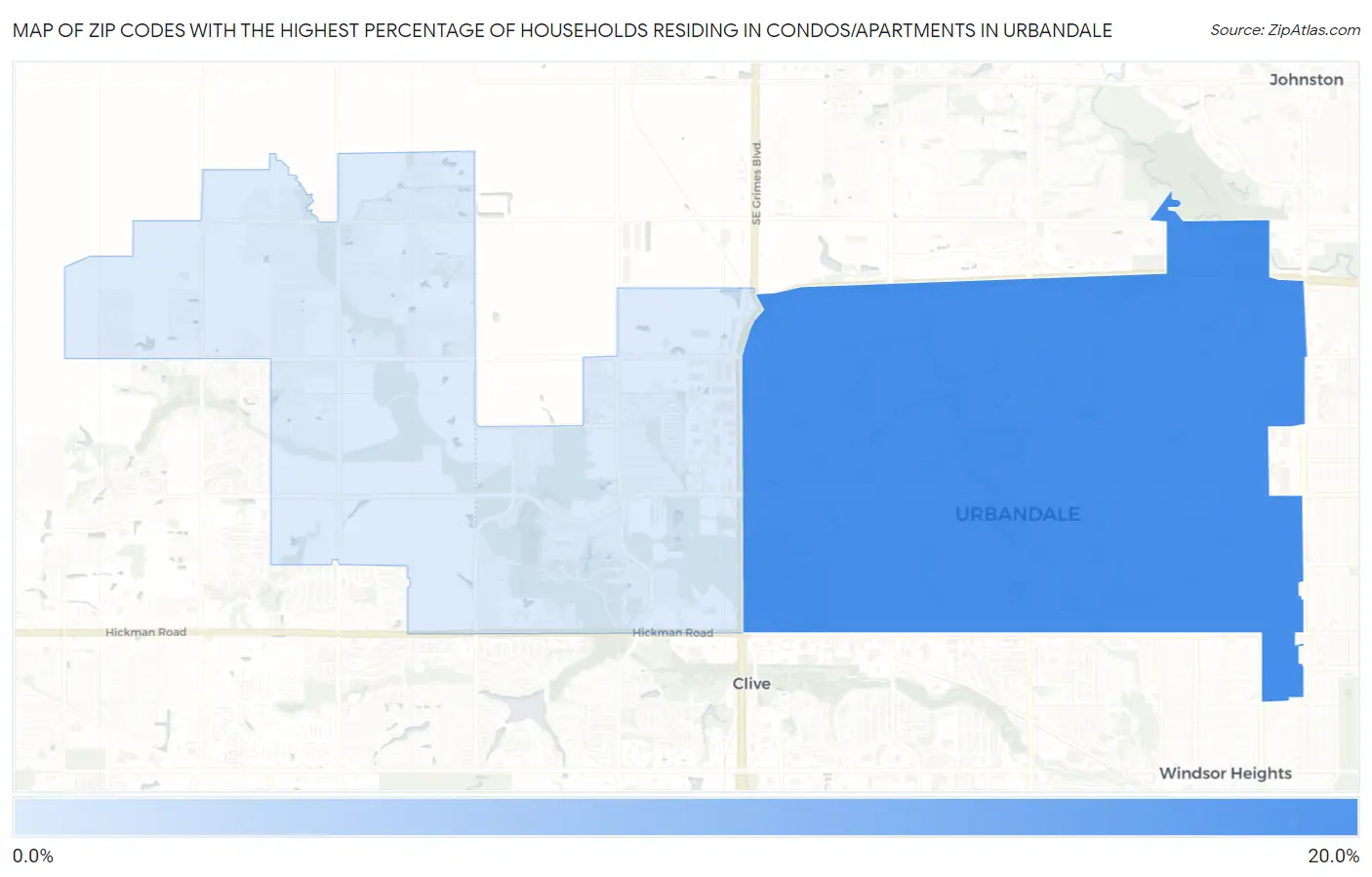 Zip Codes with the Highest Percentage of Households Residing in Condos/Apartments in Urbandale Map