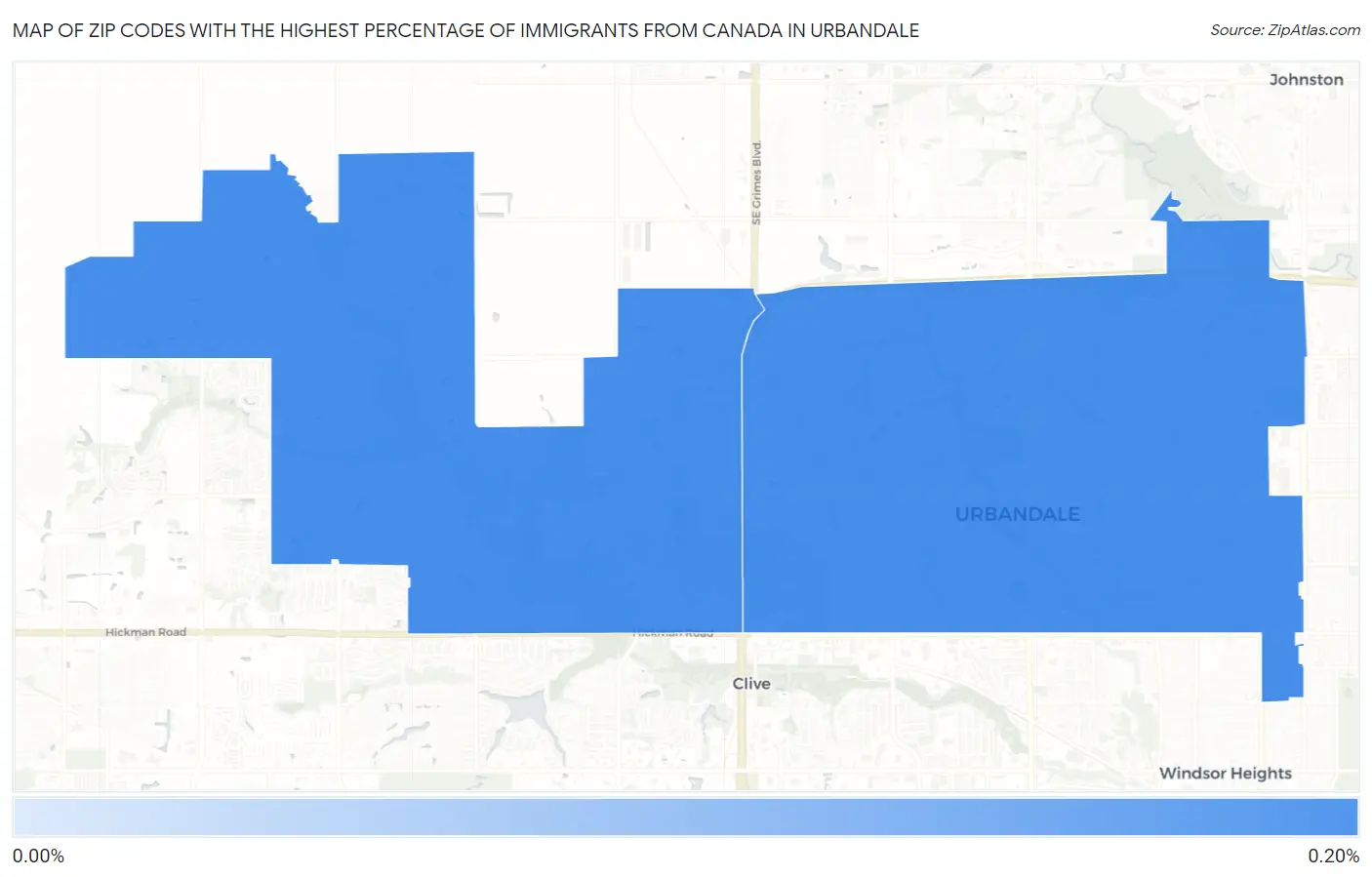 Zip Codes with the Highest Percentage of Immigrants from Canada in Urbandale Map