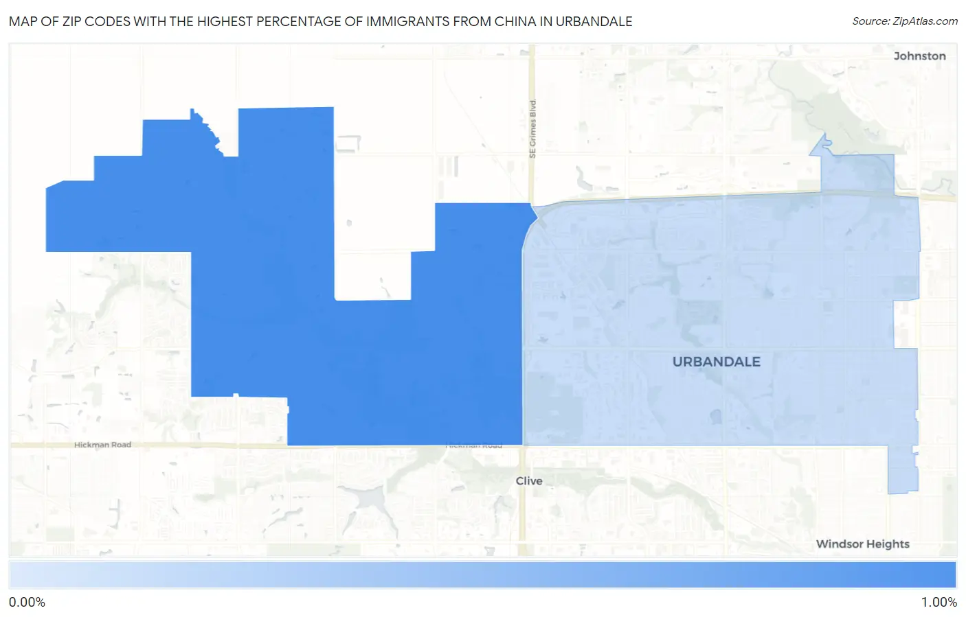 Zip Codes with the Highest Percentage of Immigrants from China in Urbandale Map