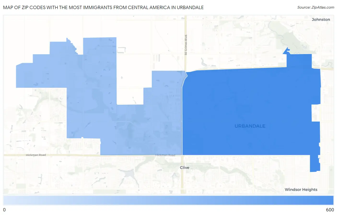 Zip Codes with the Most Immigrants from Central America in Urbandale Map