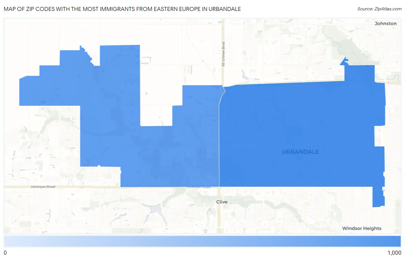Zip Codes with the Most Immigrants from Eastern Europe in Urbandale Map
