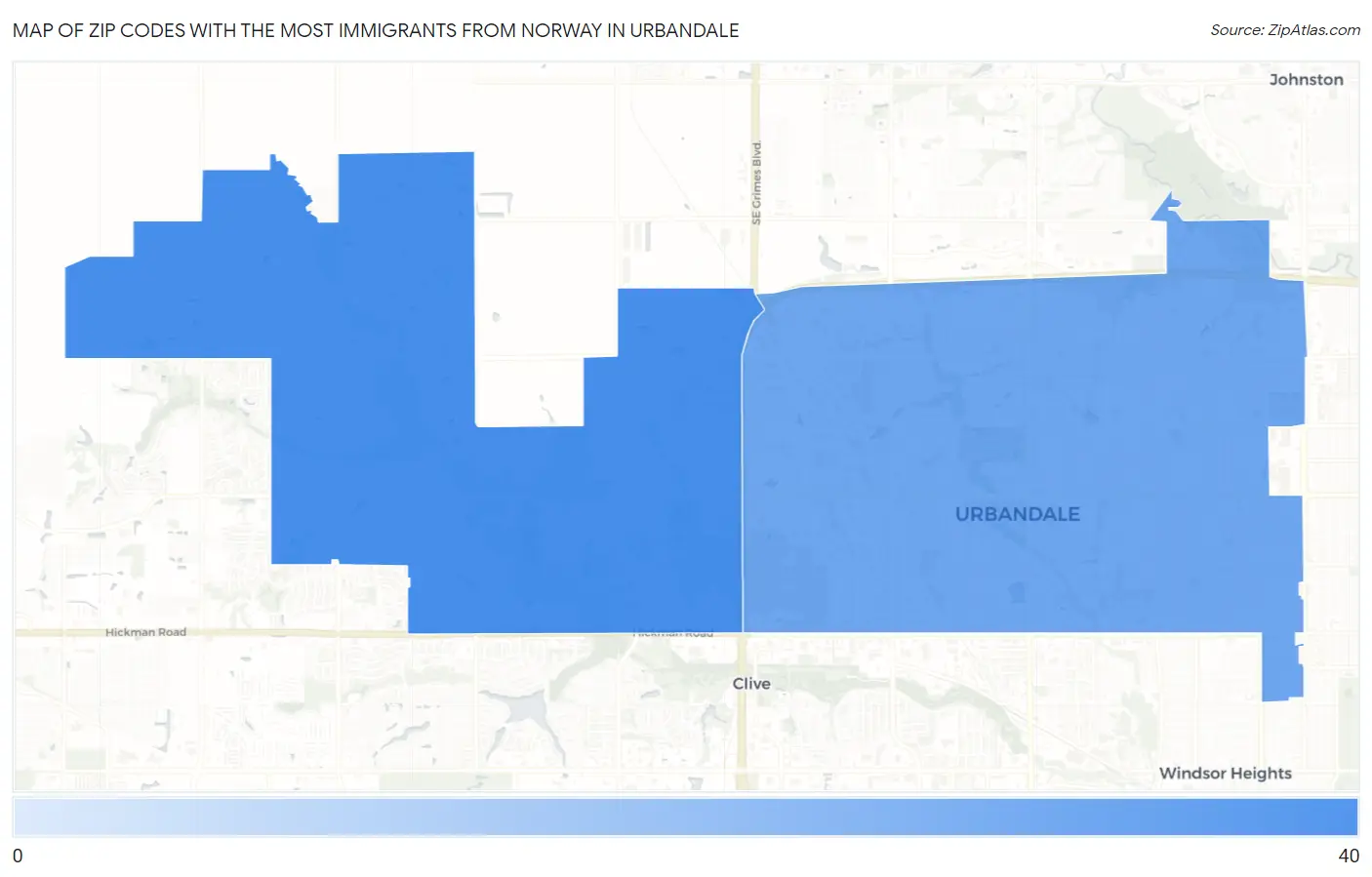 Zip Codes with the Most Immigrants from Norway in Urbandale Map