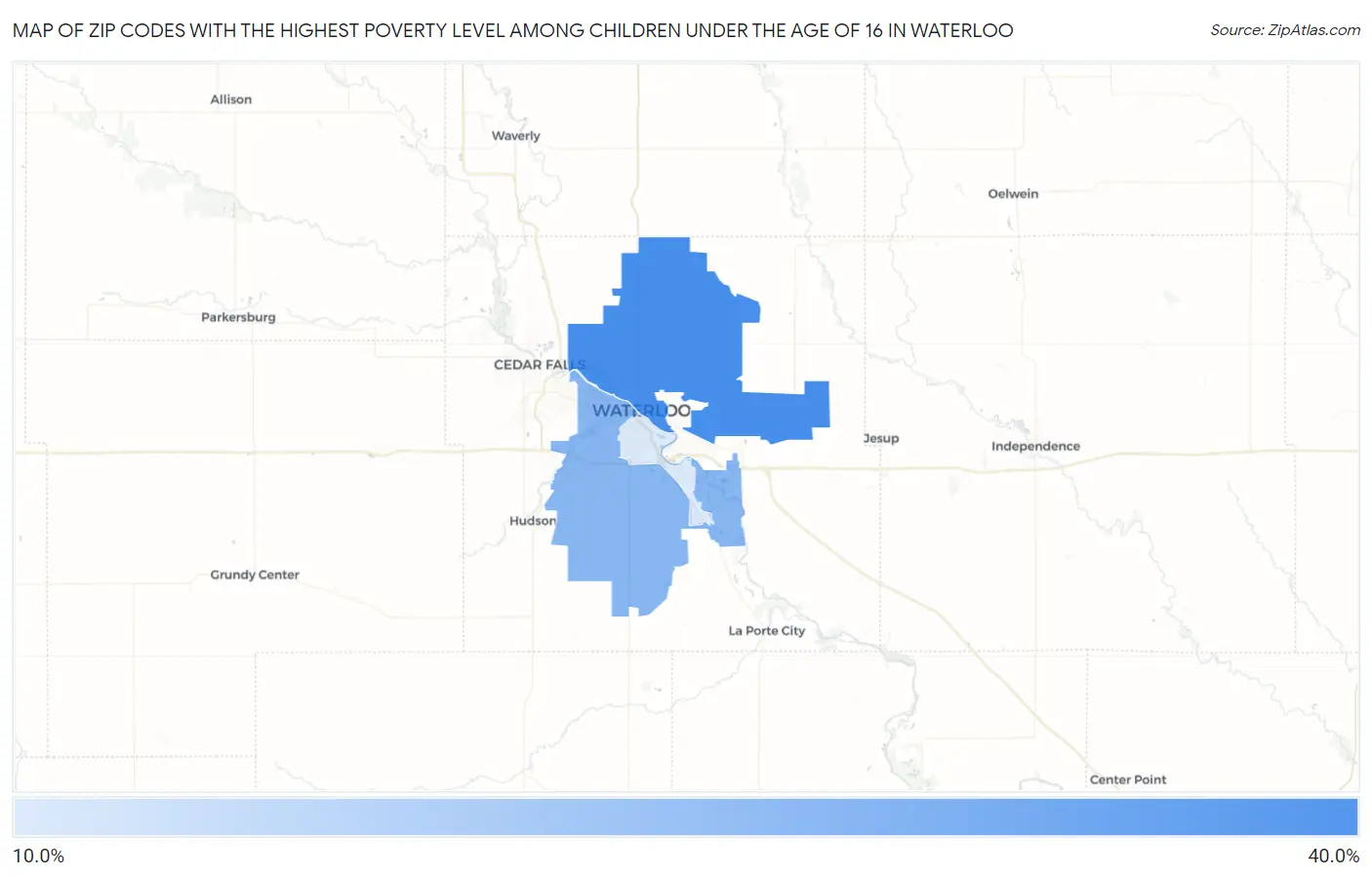 Zip Codes with the Highest Poverty Level Among Children Under the Age of 16 in Waterloo Map