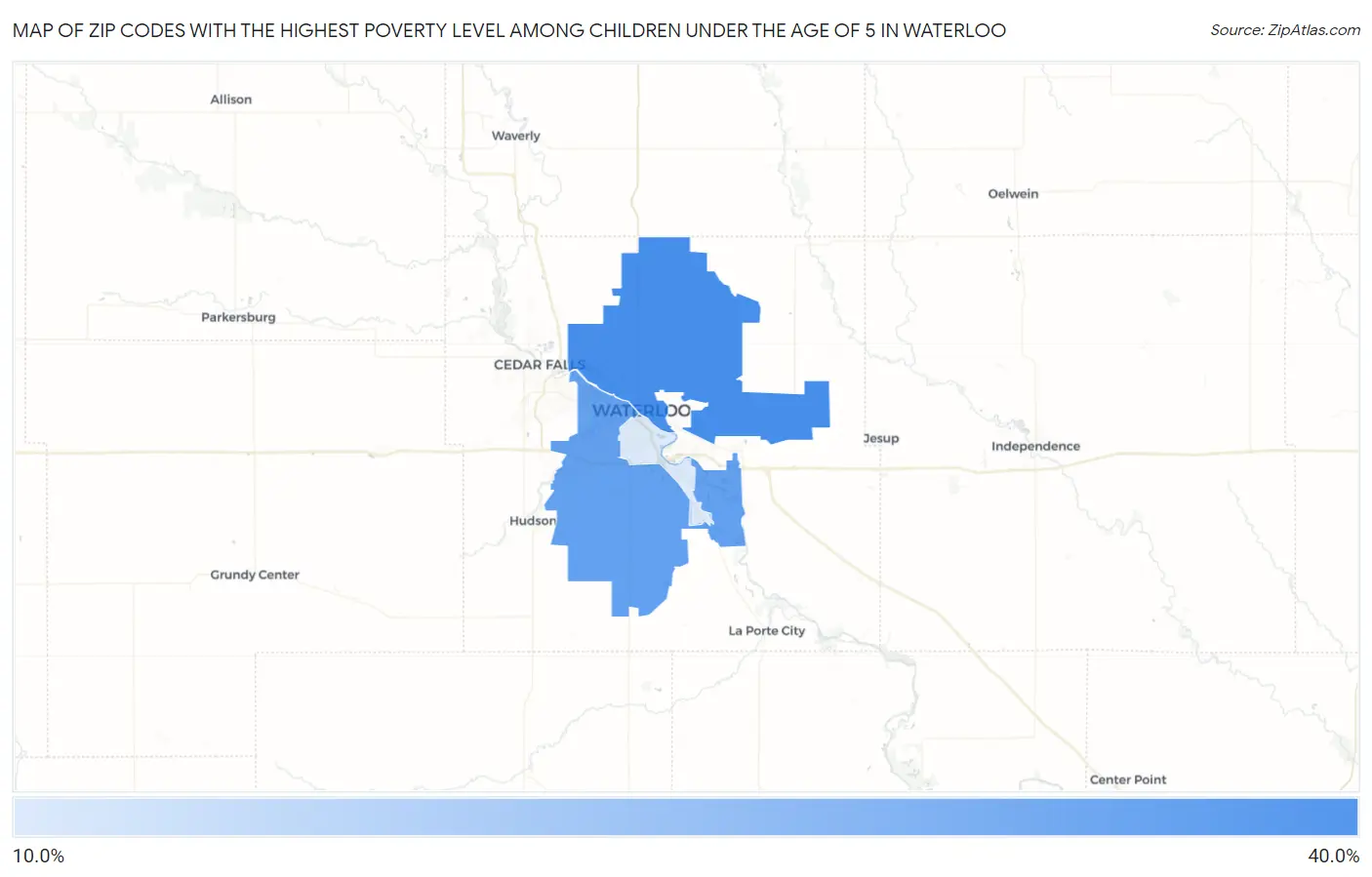 Zip Codes with the Highest Poverty Level Among Children Under the Age of 5 in Waterloo Map